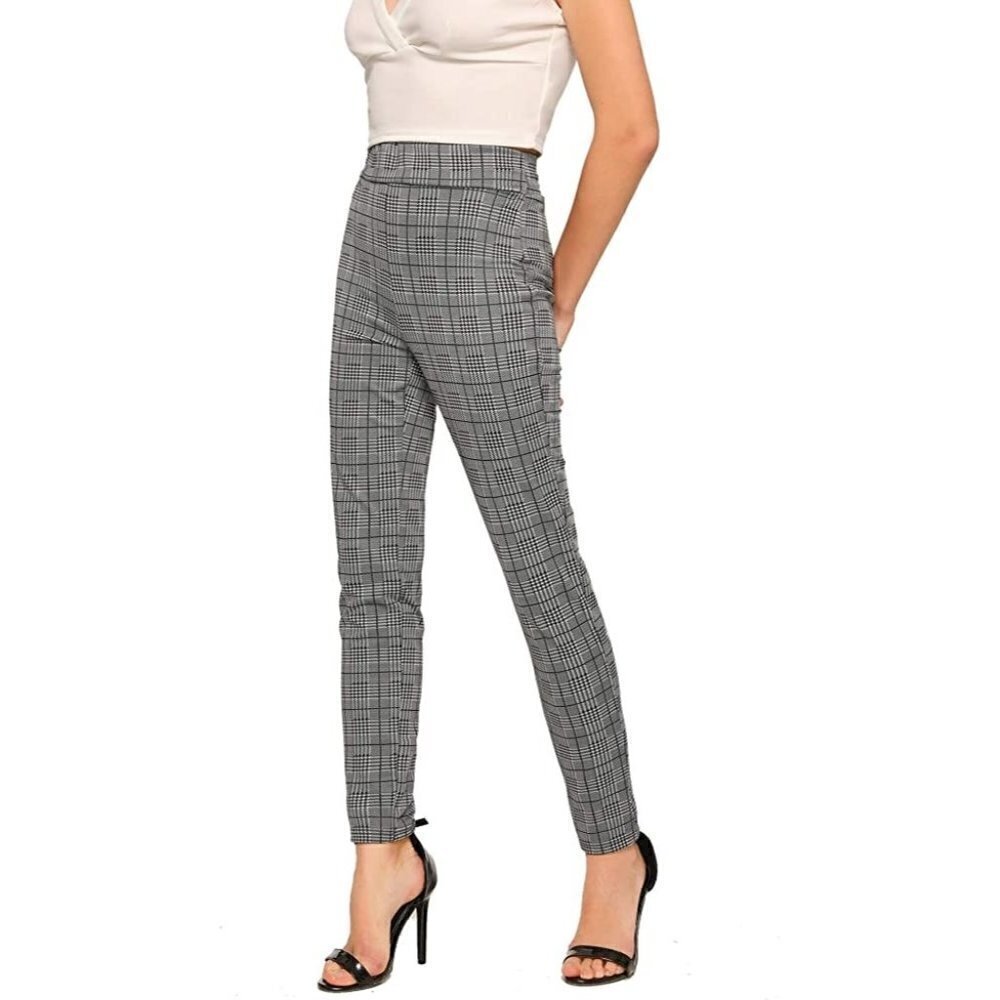 SweatyRocks Black White & Grey Plaid Pants Size XL